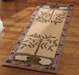 Sheep & Saltbox House Country Hooked Rug Floor Runner Sheep & Saltbox House Country Hooked Rug Floor Runner