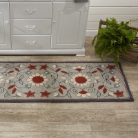 Rustic Floral Hooked Rug Floor Runner