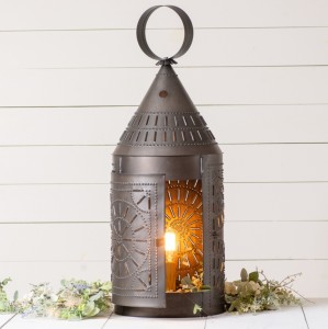 36" Vintage Farmhouse Punched Tin Electric Lantern