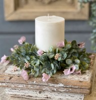 Pink Blooms & Eucalyptus Spring / Summer Pillar Candle Ring