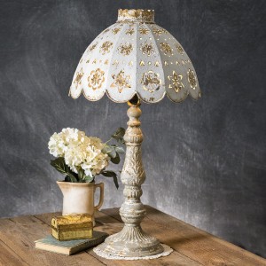 Rustic Cottage Table Lamp with Punched Flower Metal Shade