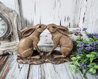 Brown Wood Look Kissing Rabbits Figure
