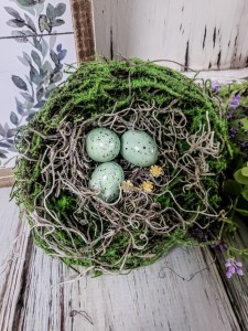 Summer Birds Nest with Eggs & Flowers