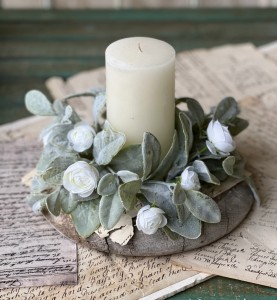 Cream Camellia Summer Cottage Pillar Candle Ring