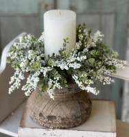 Cream Berry & Eucalyptus Spring / Easter Pillar Candle Ring