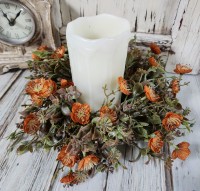 Pumpkin Primrose Flower Fall / Autumn Candle Ring 