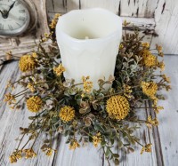 Gold Allium Fall Flower Pillar Candle Ring 