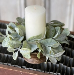 Lambs Ear Greenery Farmhouse Pillar Candle Ring Lambs Ear Greenery Farmhouse Pillar Candle Ring
