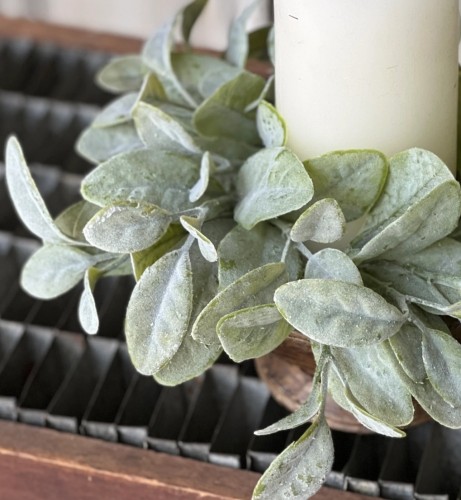 Lambs Ear Greenery Farmhouse Pillar Candle Ring Lambs Ear Greenery Farmhouse Pillar Candle Ring
