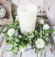 Irish Hops Silk Cream Flowers & Greenery Spring Pillar Candle Ring 