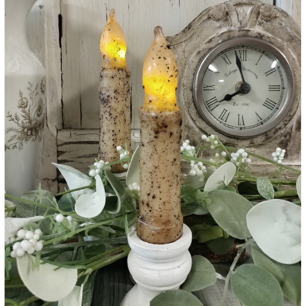Rustic Primitive Ivory Cinnamon Flameless Battery Timer Candle