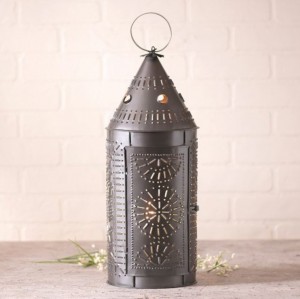 Punched Tin 21-Inch Electric Lantern in Smokey Black