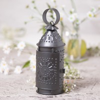 Farmhouse Punched Tin Revere Lantern 9" Taper Candle Holder - Smokey Black
