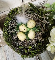 Handmade Moss Birds Nest Eggs & Feather  Farmhouse Cottagecore Home Decor 