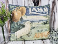 Lamb Apples Vintage Advertising Inspired Pillow - Antique Farmhouse 