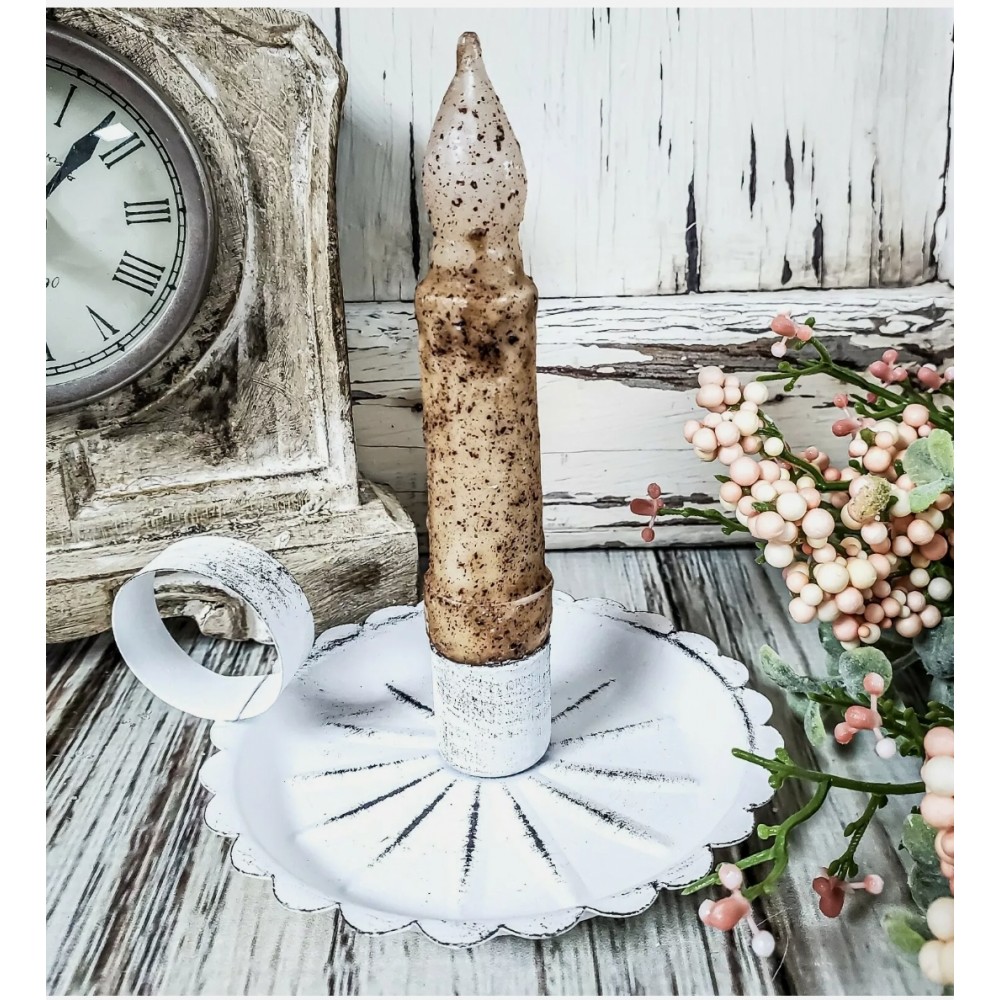 Rustic White Scalloped Taper Candle Holder Vintage Farmhouse and