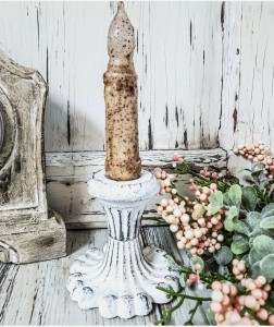 Victorian White Distressed Taper Candle Holder