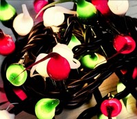 Green Red & Ivory Christmas Hand Dipped String Lights - Light Strand