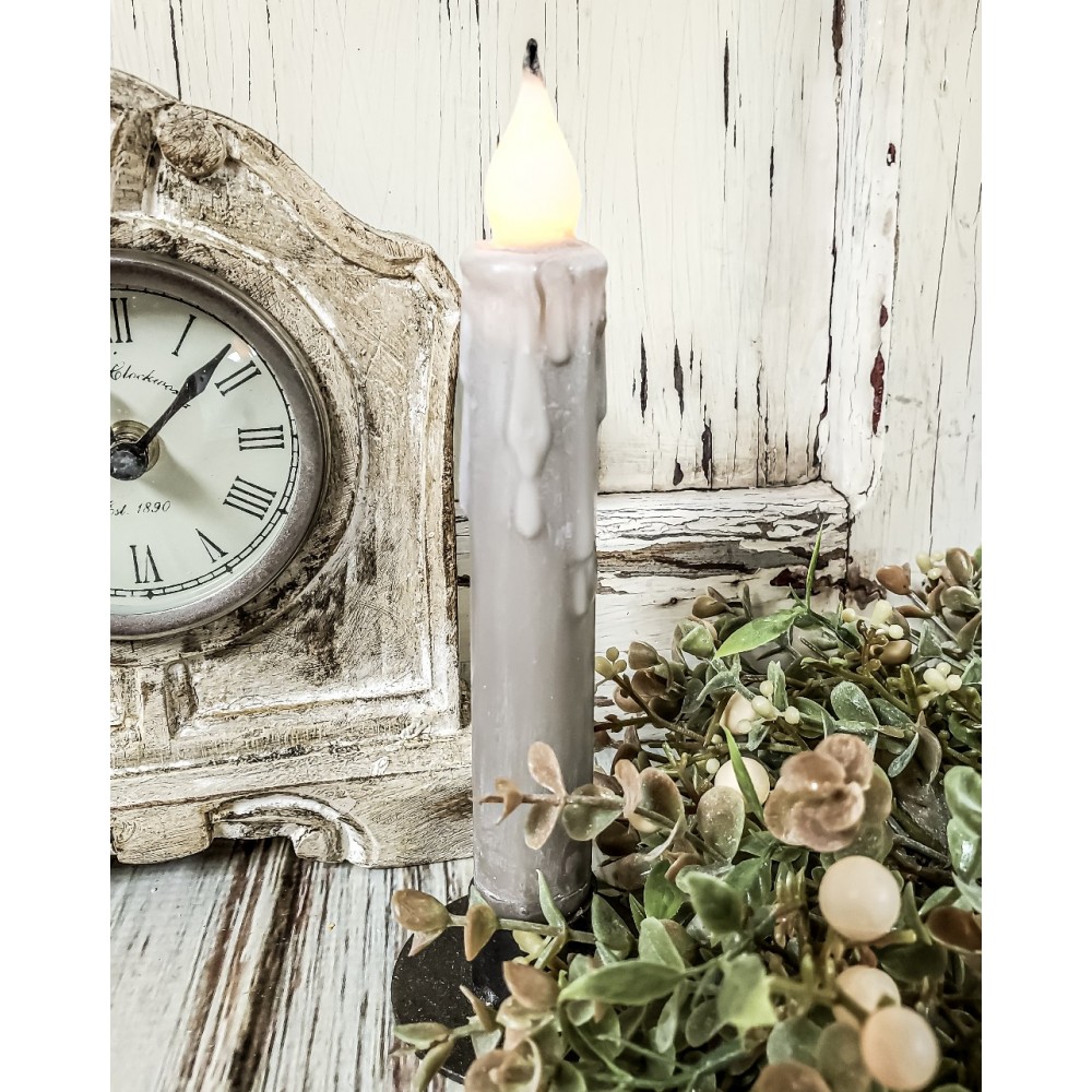 Grey Timer Taper Drip Flameless Candle Vintage Farmhouse and Rustic