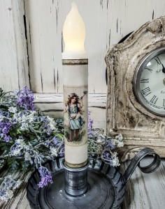 Vintage Inspired Summer Girl Blue Dress Timer Taper Candle 