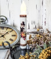Vintage Postcard Inspired Thanksgiving Pilgrim Boy Handmade Flameless Timer Taper Candle 