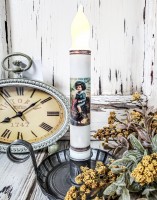 Vintage Postcard Inspired Thanksgiving Boy on Turkey Handmade Flameless Timer Taper Candle 