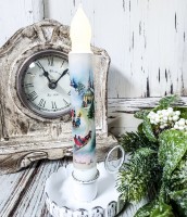 Vintage Postcard Inspired Winter Village Handmade Timer Taper Candle 