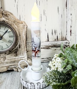 Deer in Woods Winter Handmade Timer Taper Candle