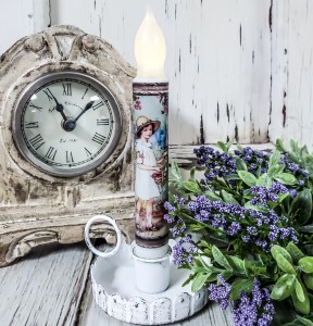 Vintage Inspired Girl in Garden Timer Taper Candle
