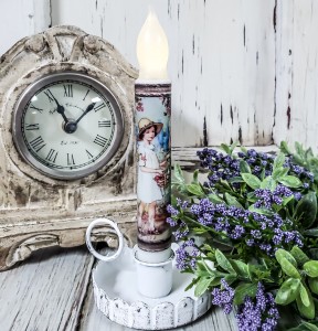 Vintage Inspired Girl in Garden Timer Taper Candle Vintage Inspired Girl in Garden Timer Taper Candle